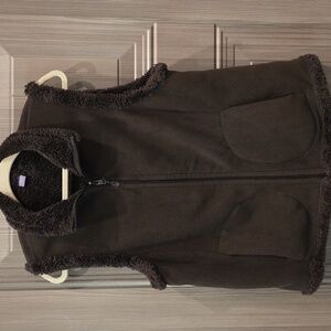 Brown Fleece Vest with Pockets L